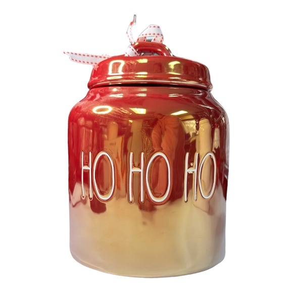 Rae Dunn "HO HO HO" Iridescent Red Chubby Canister - Picture 1 of 1